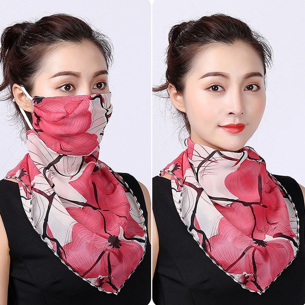 Masque buccal pour femmes, protection solaire, écharpe pour le cou, imprimé en mousseline de soie, masques fins, écharpe Anti-salive, masques de protection Anti-uv: Pink 