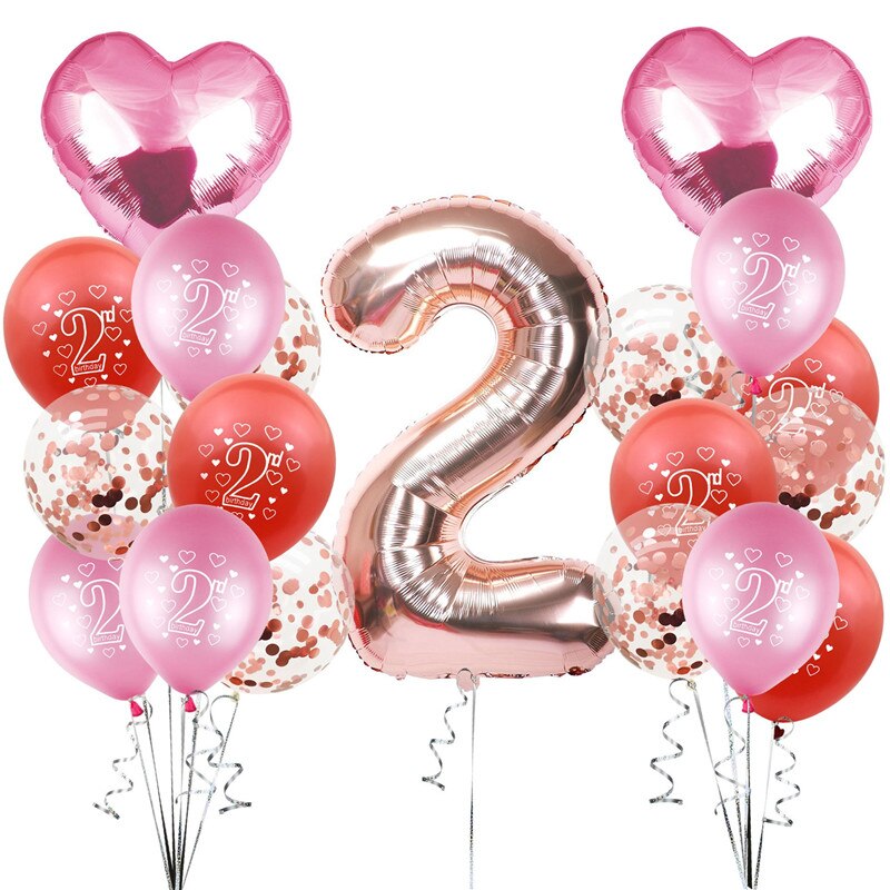 21 stk latex ballon 2 folie nummer stjerne hjerte luftbold baby børn fødselsdag bryllupsfest balloner dekoration 12 tommer: Roseguld