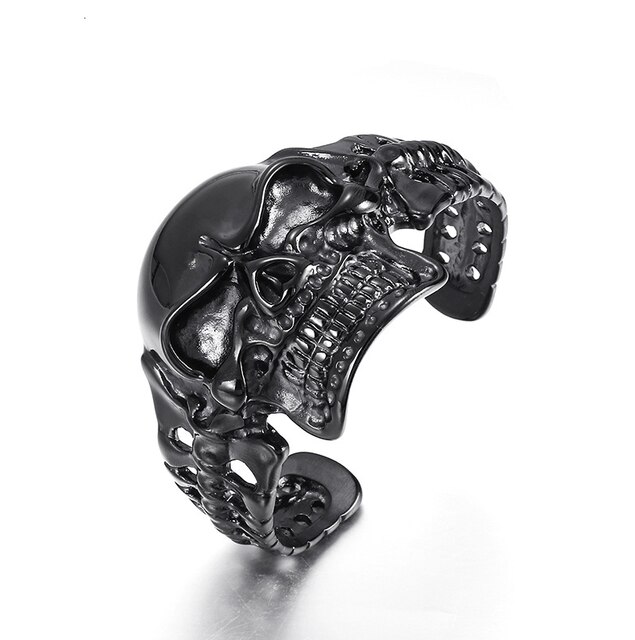 Fashiong Metal Huge Heavy Skull Motorcycle Exaggerated Punk Open Bracelet for Men Jewelry: A3824-Balck