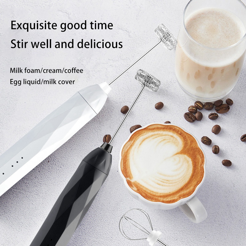 Electric Handheld Milk Frother Electric Whisk USB Charging Bubble Maker for Coffee Cappuccino and Cake Blue pink