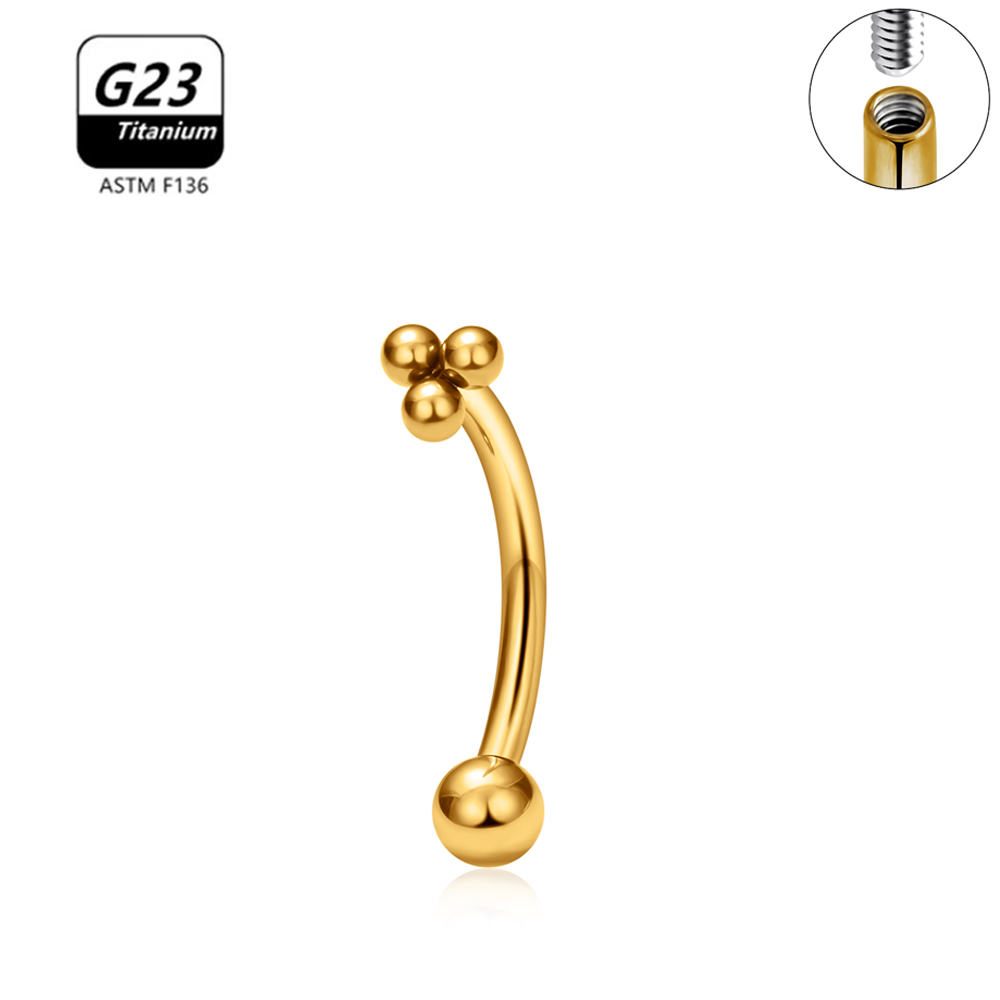 G23 titanio ASTM-F136 Piercings ceja hilo interno Piercings de cejas joyería del cuerpo para mujeres pendiente de circón: YELLOW / Color amarillo claro