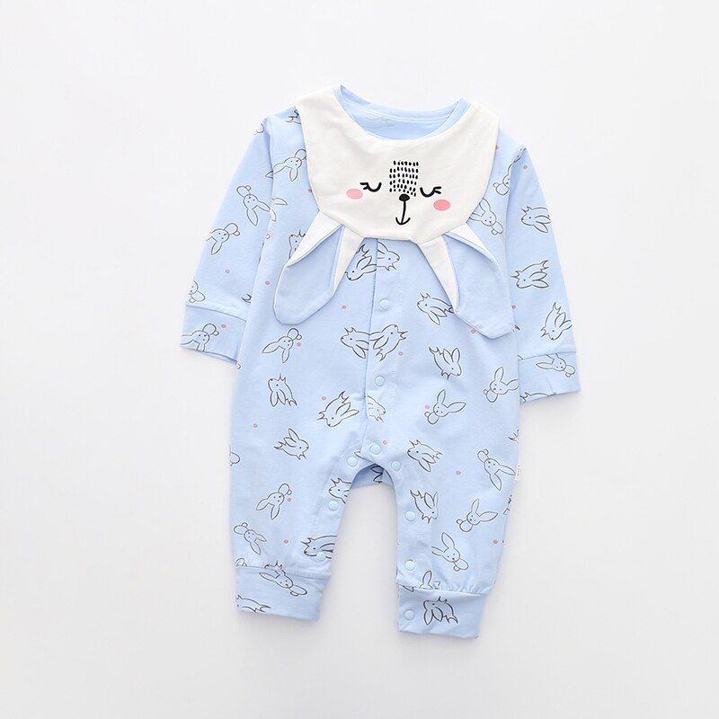 Hiver infantile bébé garçon fille barboteuse coton à manches longues combinaison bébé fille garçon vêtements + salive serviette -né bambin tenues: Bleu / 6M