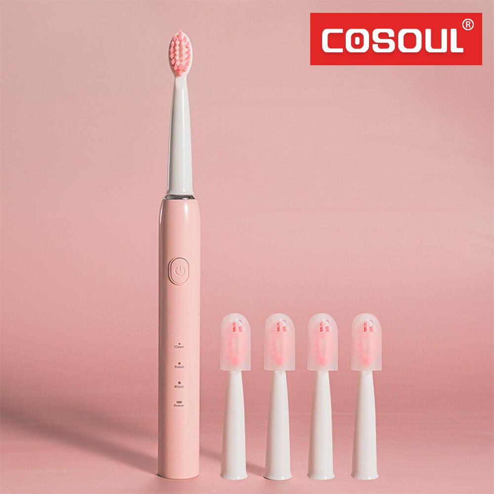 Brosse à dents électrique sonique, 3 Modes recommandés par le dentiste, nettoyage, blanchiment, soins, automatique, Rechargeable par USB, étanche: T1Pink4Heads
