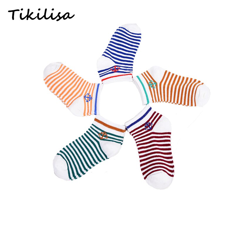 5 pairs los Neue Baumwolle Weiche Jungen Mädchen Socken Nette Anker Streifen Sterne Sommer Kinder Socken Baby Junge Stile warme Socken 1-9Y: Anchor / 4-6 Year