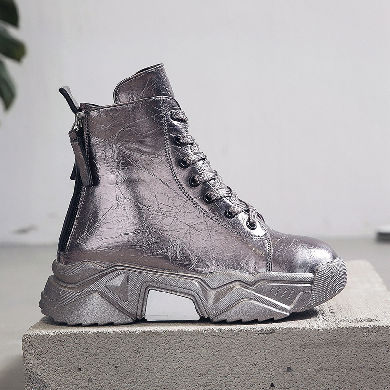 Height Increasing Sneakers Platform Shoes Woman Casual Shoes Thick Sole Waterproof Back Zipper Lace-up Bling Women Shoes I035