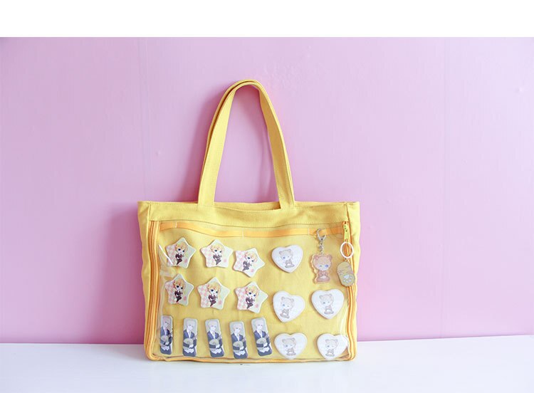 Japanese Wego Ita Bag Kawaii Transparent Window Lolita Canvas Handbag Shoulder Bag Candy Color Lovely Itabag: Yellow