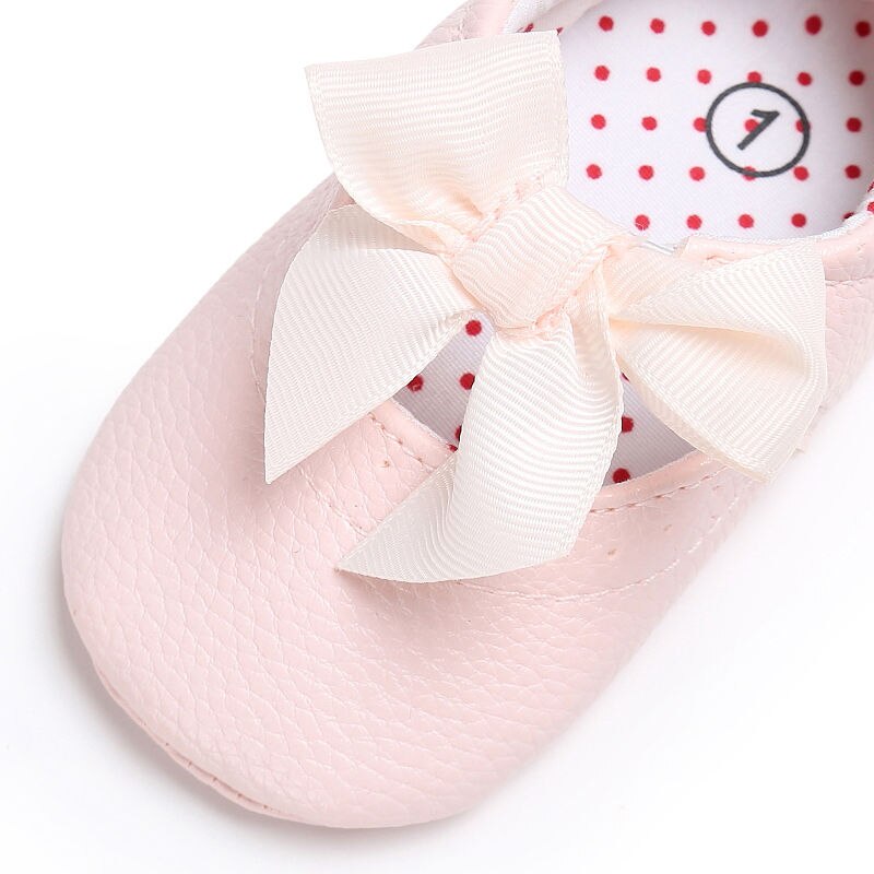 Zapatos de cuero a la para bebé niña, zapatos de princesa de niña pequeña con lazo de PU, sin cordones de 0 a 18 M