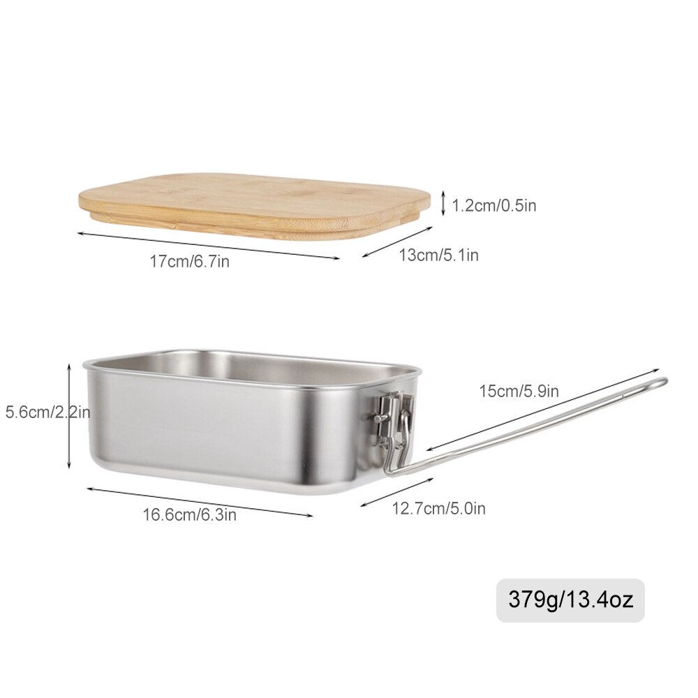 900ML Outdoor Camping Lunch Box Stainless Steel Hiking Mess Tin Picnic Food Lunch Container with Bamboo Cover Chopping Board CLS