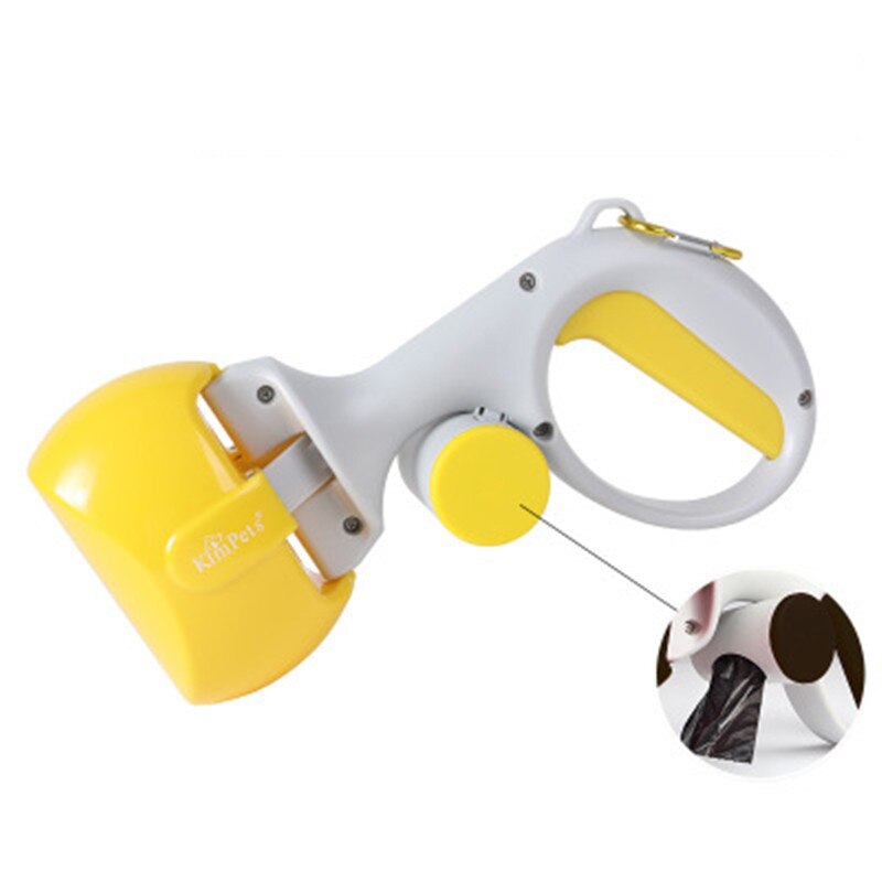 Dog Pooper Scooper Easy Pick Up Garbage Bags Long-Handled Grabber Picker Pet Waste Bag Holder Waste Dispenser Tool: Yellow Gray