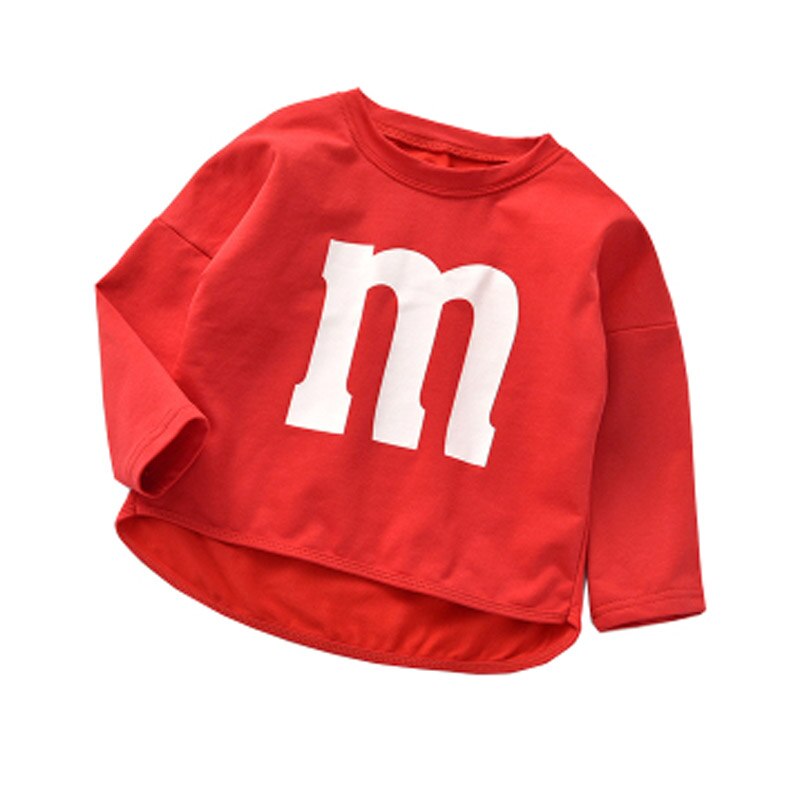 T-shirt manches longues pour bébés garçons | En coton, printemps-automne dessin animé lettres M, hauts enfants tee-Shirt couleurs de bonbons T Shirt pour tout-petits filles 1-6T: big Red / 4T