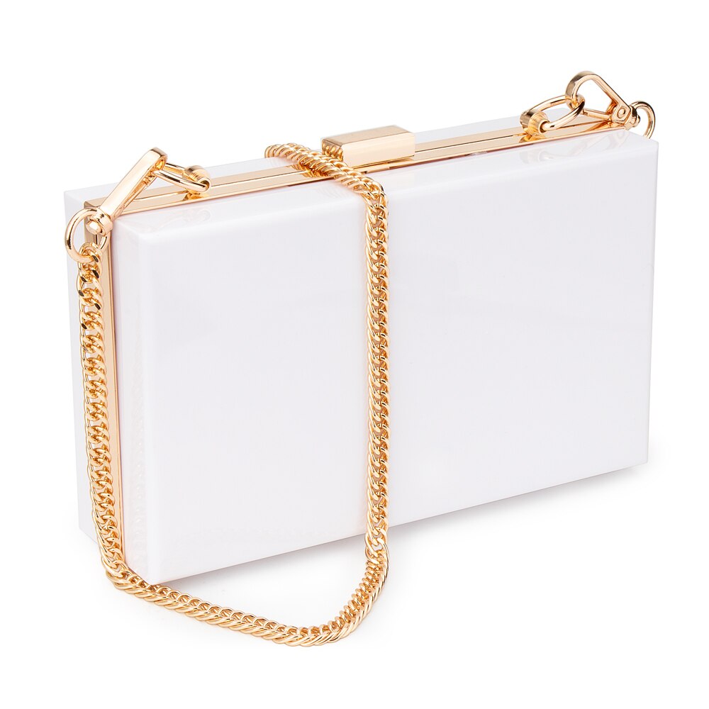 Bolso de mano transparente de acrílico para mujer, bandolera de hombro con correa de cadena extraíble, bolso cruzado para chica, de noche: White