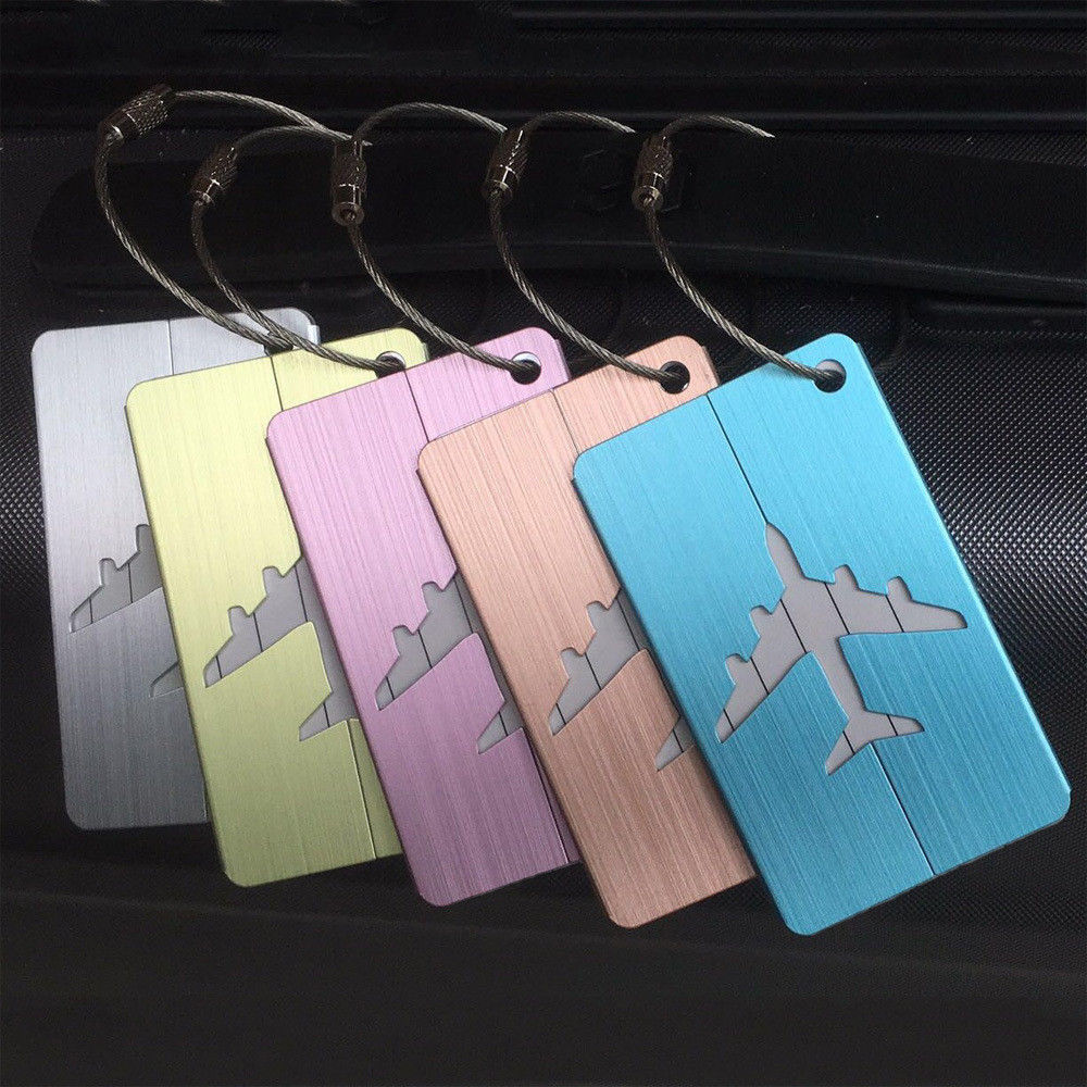 Aluminium Luggage Tags Suitcase Label Airplane Shape Brushed Square Boarding Elevators Luggage Tag Travel Accessories