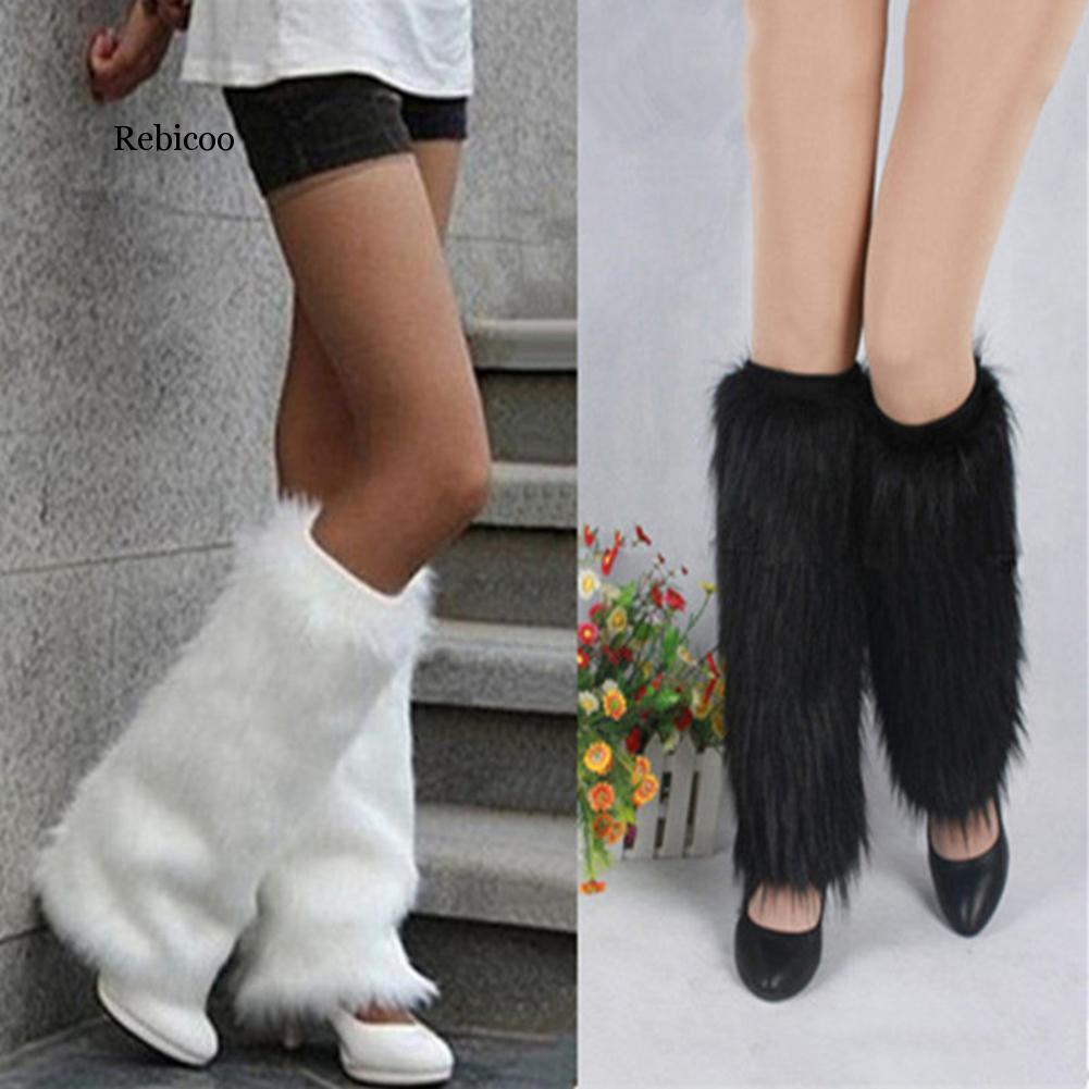 Invierno de Color sólido de las mujeres cubrebotas calientes Furry Faux calentadores de piel para piernas leggings de piel largo