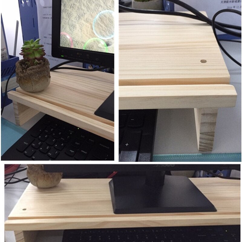 Wood LCD Monitor Heighten Holder Desktop Simple Storage Multifunction Mobile Phone Stand with Charge Slot