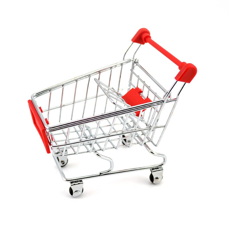 Mini Shopping Cart Supermarket Handcart Mode Storage Toy desktop can: Red