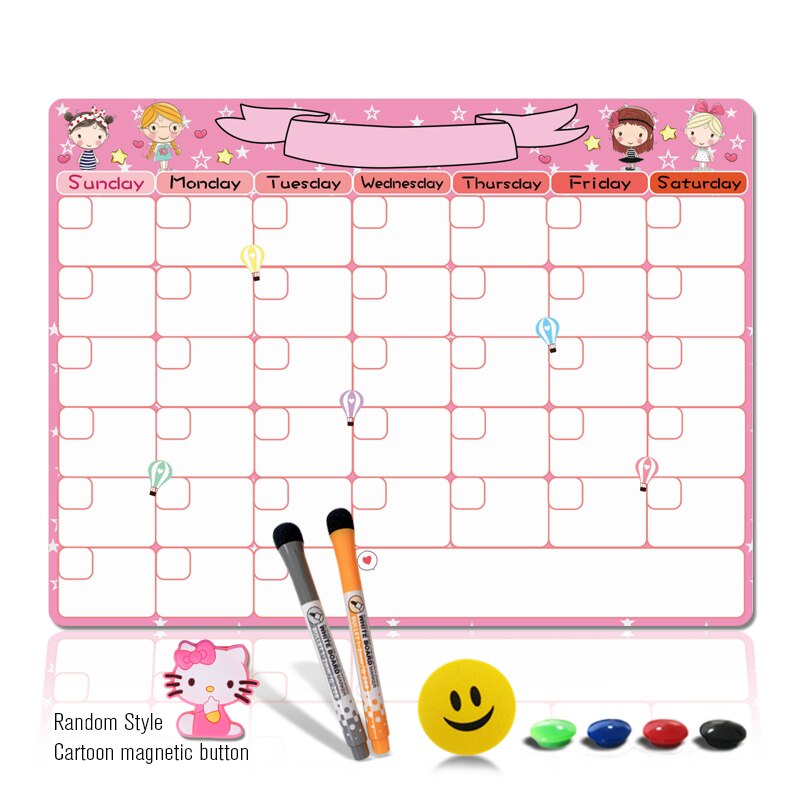 Cute A3 Magnetic Calendar Daily Schedule Whiteboard Monthly Planner Dry Wipe 30*40cm Flexible Kids Message White Board For Notes: Pink
