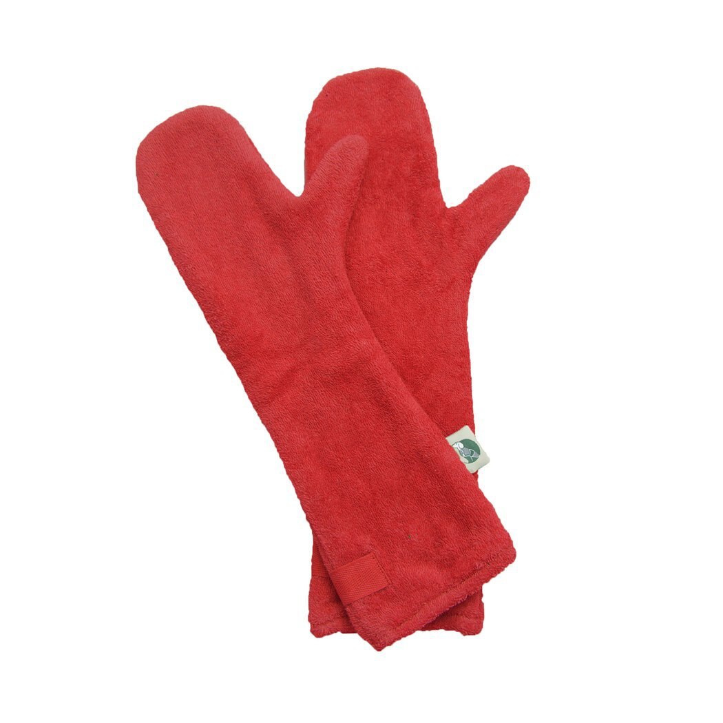 Pet Drying Gloves Bathing Bathrobe Towel Cleaning Glove Super Absorbent Pet Drying Mitts Microfiber for Massaging Dog Cat Horses: red