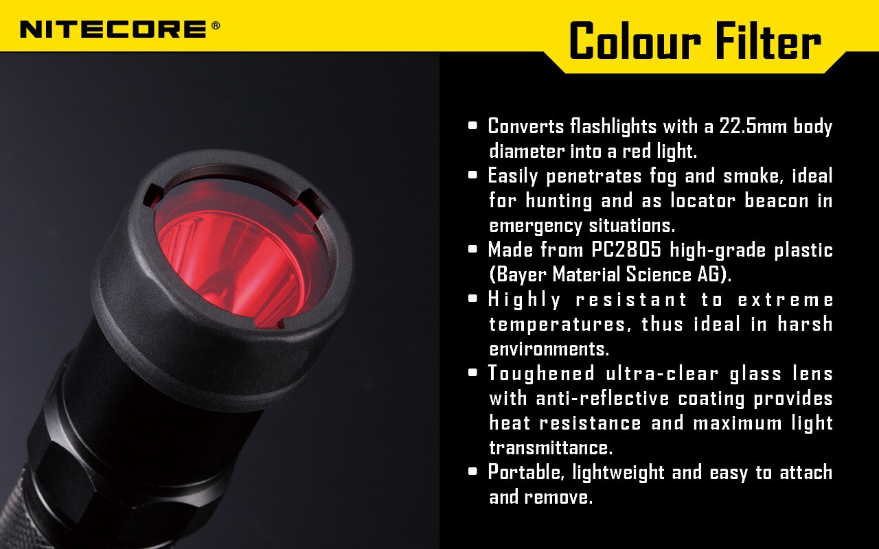 Nitecore Colour Filter(22.5mm) NFR23 NFB23 NFG23 NFD23 suitable for the flashlight with head of 22.5mm