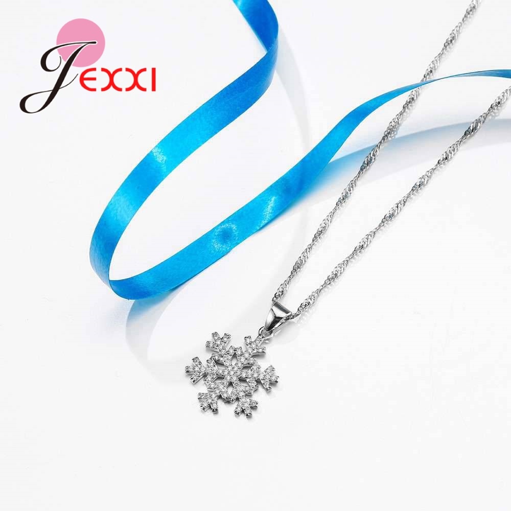 Conjunto de joyería para mujer, de Plata de Ley 925, colgante de circonia cúbica con copo de nieve, collar, pendientes, conjuntos