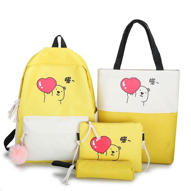 Litthing Usb Opladen Canvas Rugzak 3 Stks/set Vrouwen School Rugzakken Schooltas Voor Tieners Man Student Boek Tas Jongens Satchel: YELLOW