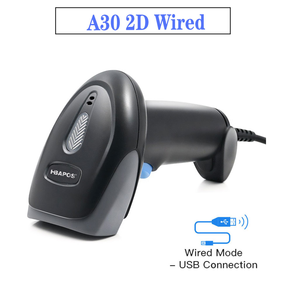 HBAPOS-escáner de código de barras inalámbrico, lector de imágenes PDF417 de mano, matriz de datos, decodificador de código de barras, Bluetooth, USB, cable UPC 1D 2D QR: A30 2D Wired