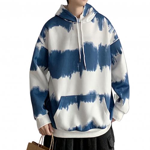 Men Women Long Sleeve Oversized Hoodie Tie Dye Gradient Color Pocket Sweatshirt: Blue / 2XL