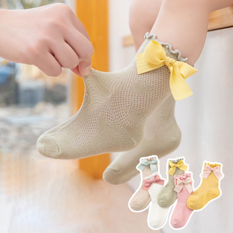 Baby kleine Mädchen atmungsaktiv Socken Bowknot Knie hoch Kinder Rohr Socken Verbeugungen Rüsche Kinder Mädchen Socken