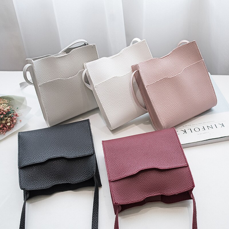 Kvinder solid lille pakke skulder besked crossbody taske fritid hipster ensfarvet mobiltelefon taske pu taske håndtaske