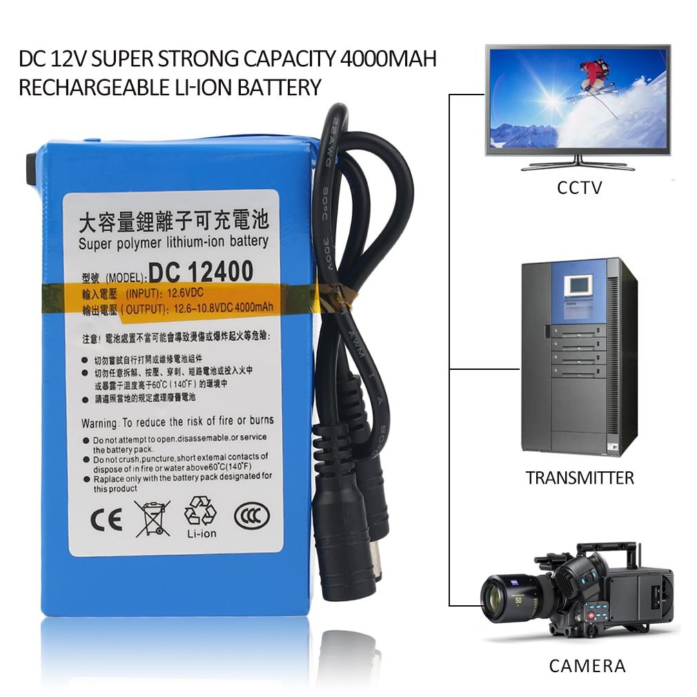 DC 12V Super Strong Capacity 4000MAH Rechargeable Li-ion Battery For Camera US plug