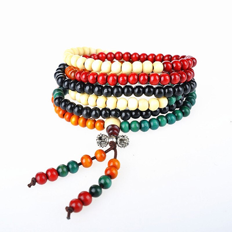 Ethnische stil 216 perlen 6mm natürliche bunte sandelholz Buddhistischen meditation bead armband sandelholz rosenkranz damen armband