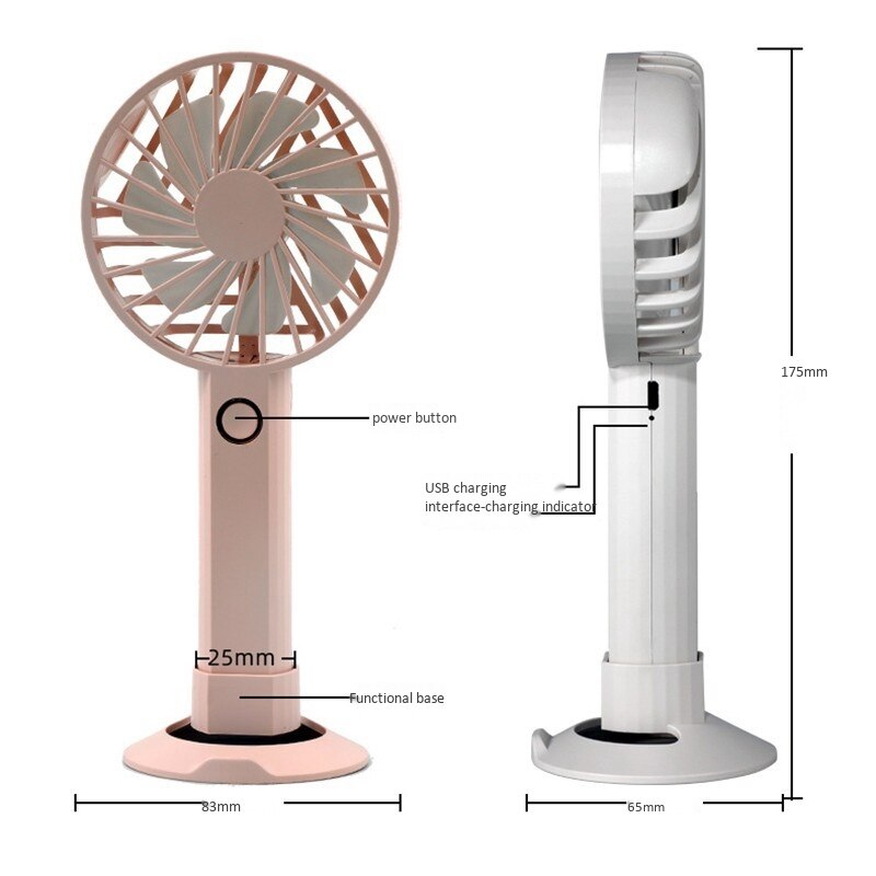 Usb oplaadbare handventilator, kleine elektrische ventilator voor thuisgebruik met houder voor mobiele telefoon