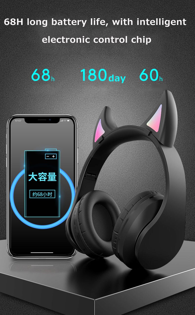 Glowing Devil Ear Headphones - LED Wireless HIFI Stereo Bass with Mic - Kids Headset
