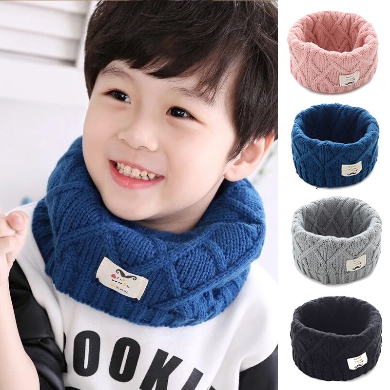 Autumn Winter Cute Kids Scarf Girls Boys Knitted Wool Scarves Children Solid Color Warm O Ring Scarf Outdoor Crochet Neck Warmer