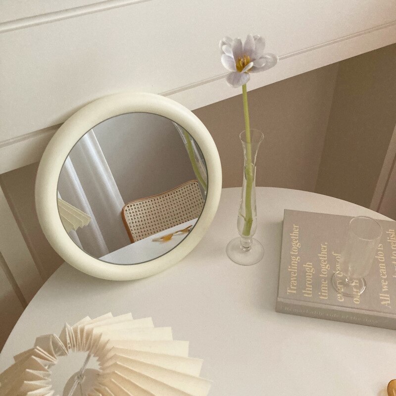 Espejo De maquillaje pequeño con marco De madera, Mini tocador Kawaii portátil coreano, De habitación, artículos De decoración para el hogar