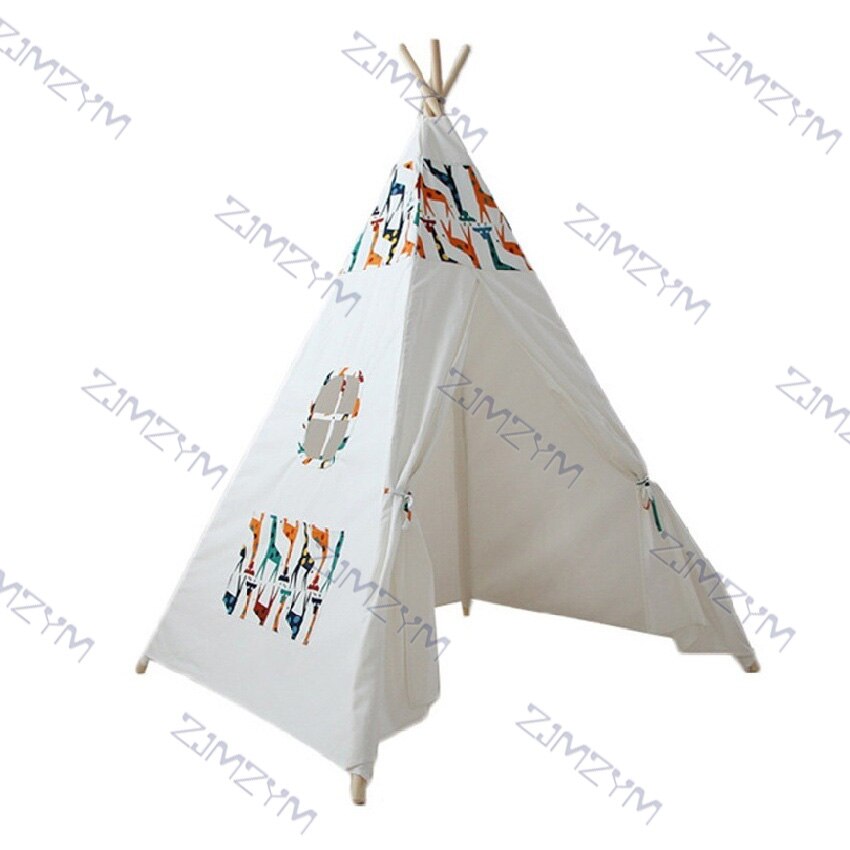 Tente intérieure en toile de coton pour enfants, Support en bois, maison de jeu familiale amovible et lavable, développement des intérêts des enfants: Default Title