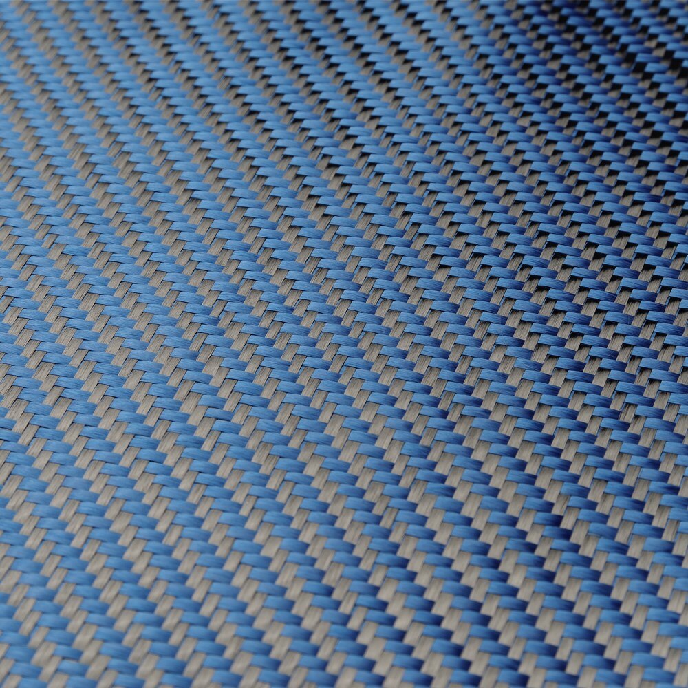 Carbon Aramid Fiber Hybrid Fabric Cloth 3K Carbon Fiber Aramid Fiber 190gsm 0.2mm Thickness: Blue     1 sqm