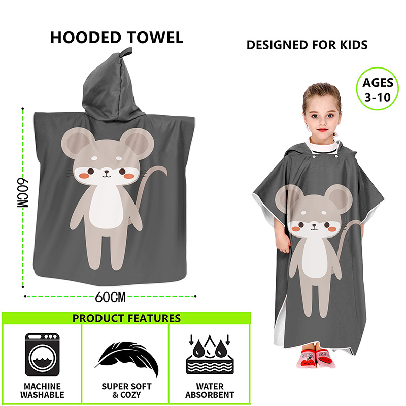 Cartoon Gedrukt Microfiber Surf Wetsuit Veranderende Met Kap Handdoek Poncho Robe Hooded Licht Gewicht Kids Strand Zwemmen Gewaad Handdoek