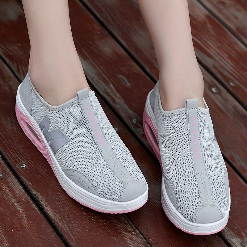 Ladies Shape Ups Shoes Shaky Summer Women Swing Shoes Breathable Rocking Shoes Socks Height Increasing Wedges Platform Sneakers