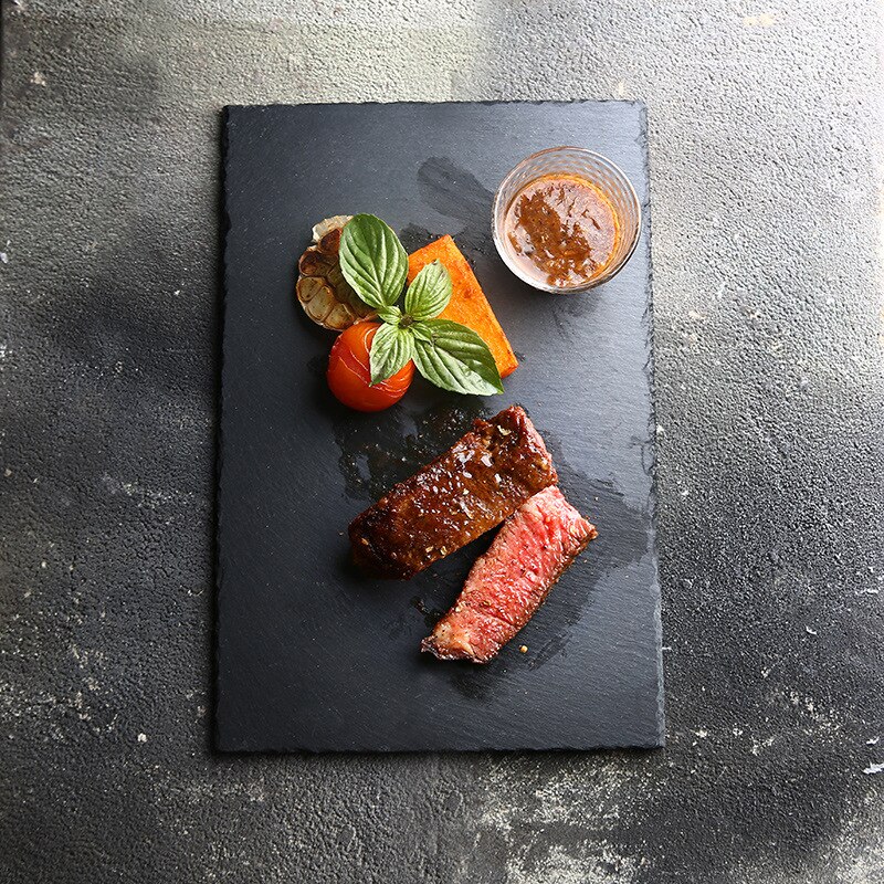 Slate plate black slate home Japanese sushi rock tray rectangular display platter barbecue plate