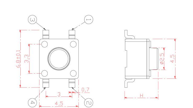 Micro interrupteur Tactile momentané SMT SMD, 4.5x4.5, bouton poussoir à 4 broches, 8/4.3/4.5/4. 3.8. 8/5/6/7/8mm 4.3mm 4.5mm
