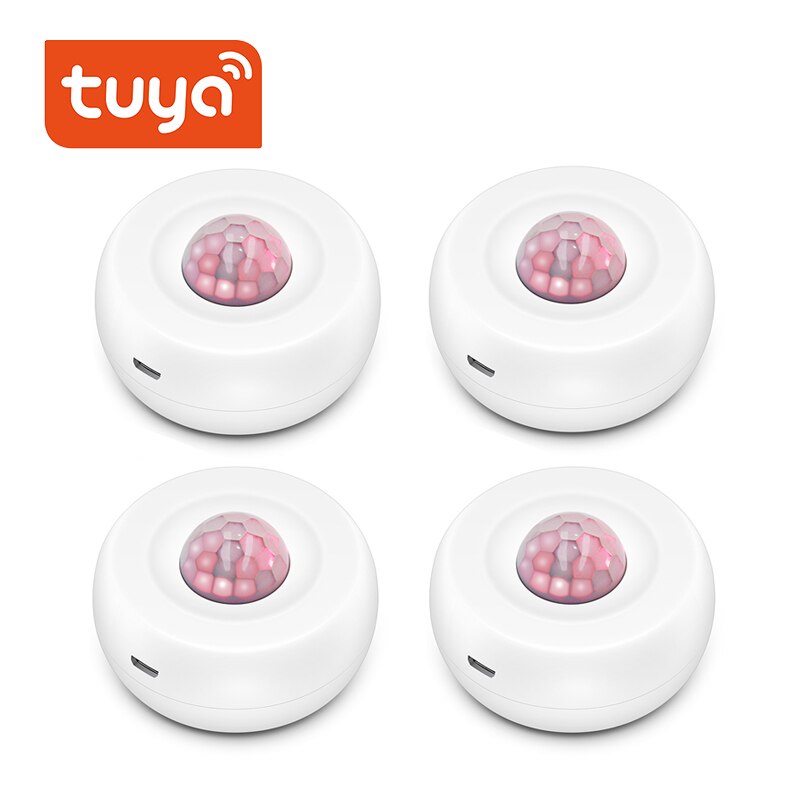 Tuya WiFi Motion PIR Sensor Detector USB charging WIFI Movement Sensor Support no one mode APP Wireless Home Security System: 4PCS Without battery