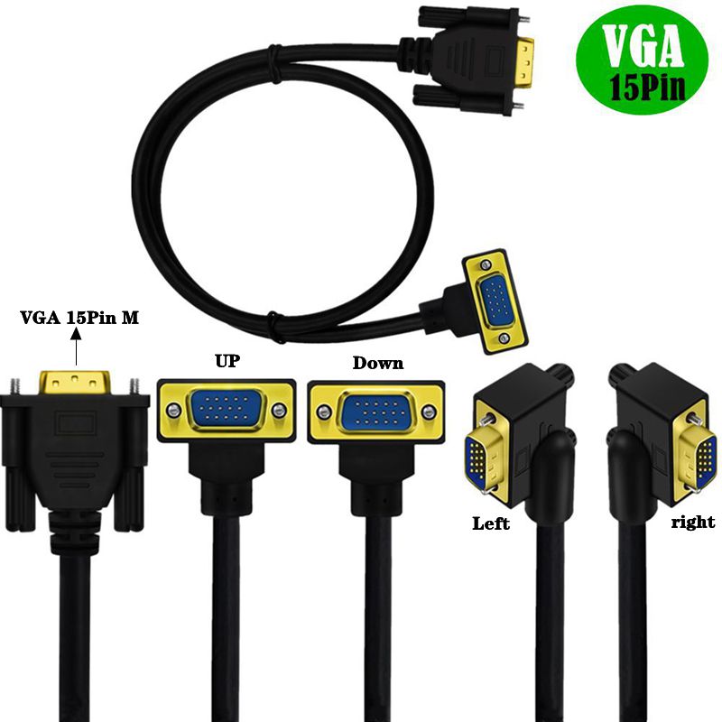HD VGA Cable 90 ° Elbow VGA 15Pin Male To VGA 15Pin Male Computer To TV Connection Cable 0.5m/1m/1.5m