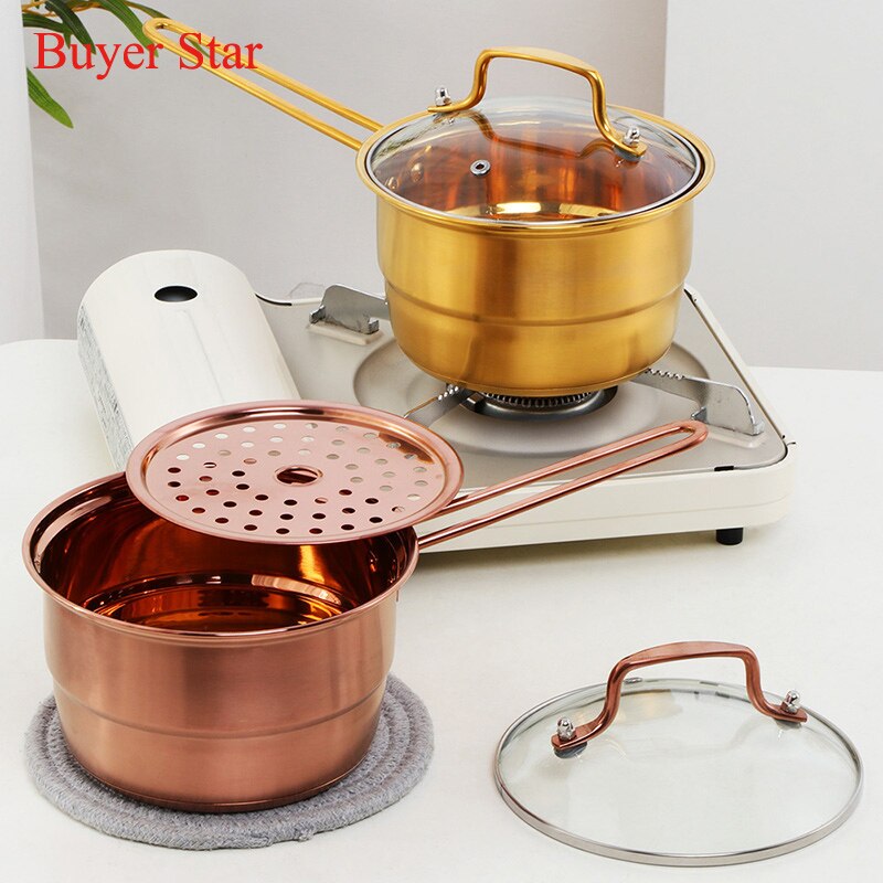 Double layer bottom Cooking pots Stainless steel Soup Pots with hanlde Steamer Rack Kitchen Milk Instant Noodle Stock Pots Set