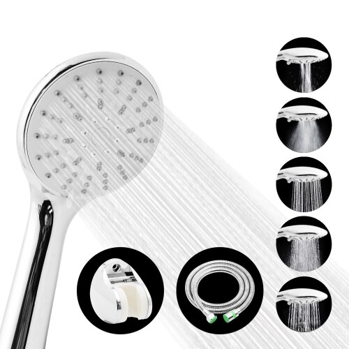 Five Function Adjustable Shower Head ABS Chrome Bathroom Bath Shower Water Saving High Pressure Round Shape Handheld Hose Nozzle: Green