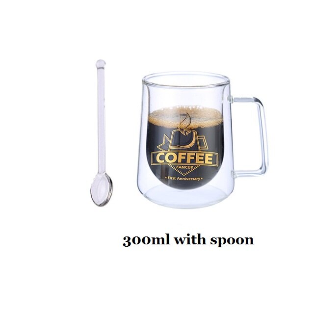 Taza de café de vidrio transparente de doble fondo, vaso de vidrio resistente al calor para leche y té: J
