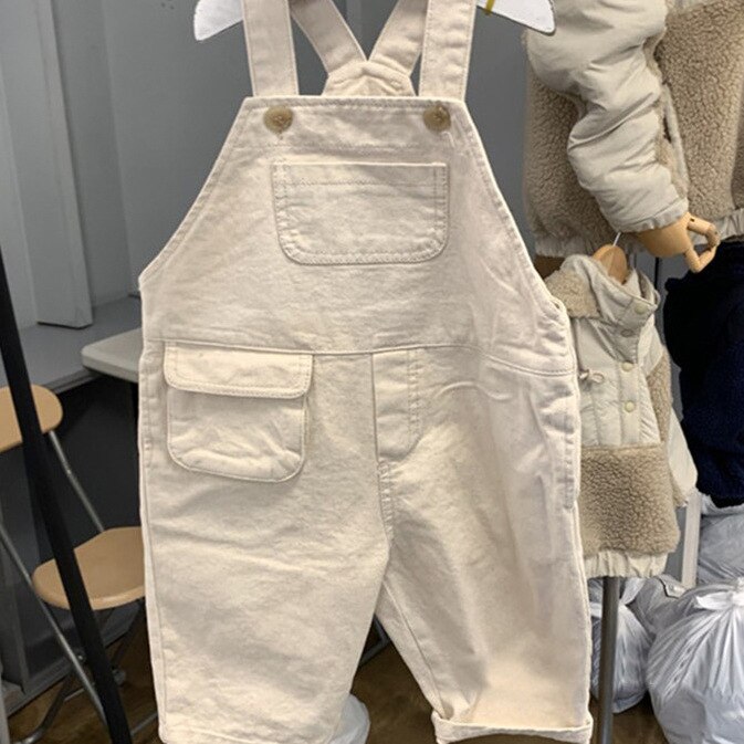 Wlg jongens meisjes overalls baby jongenskleding lente herfst denim beige blauw zwart overall kinderen all-match kleding voor 1-6t: Beige / 5t