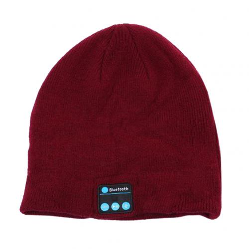 Gorro de lana con auriculares de música recargables por USB, gorro de invierno con Bluetooth: Wine Red