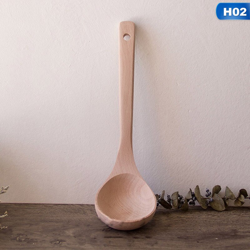 Espátula ranurada de madera de bambú Natural para cocina, soporte para cuchara para mezclar, utensilios de cocina, palillos de comida para cena, 1 unidad: H02