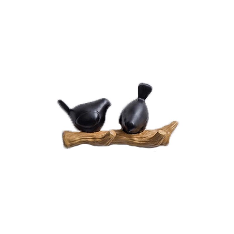 Colgador de pared con pájaros de resina, gancho para colgar llaves, abrigos, toallas, sombreros, bolsos, para sala de estar, cocina, accesorios para el hogar, decoración de paredes: 2 Birds-Black