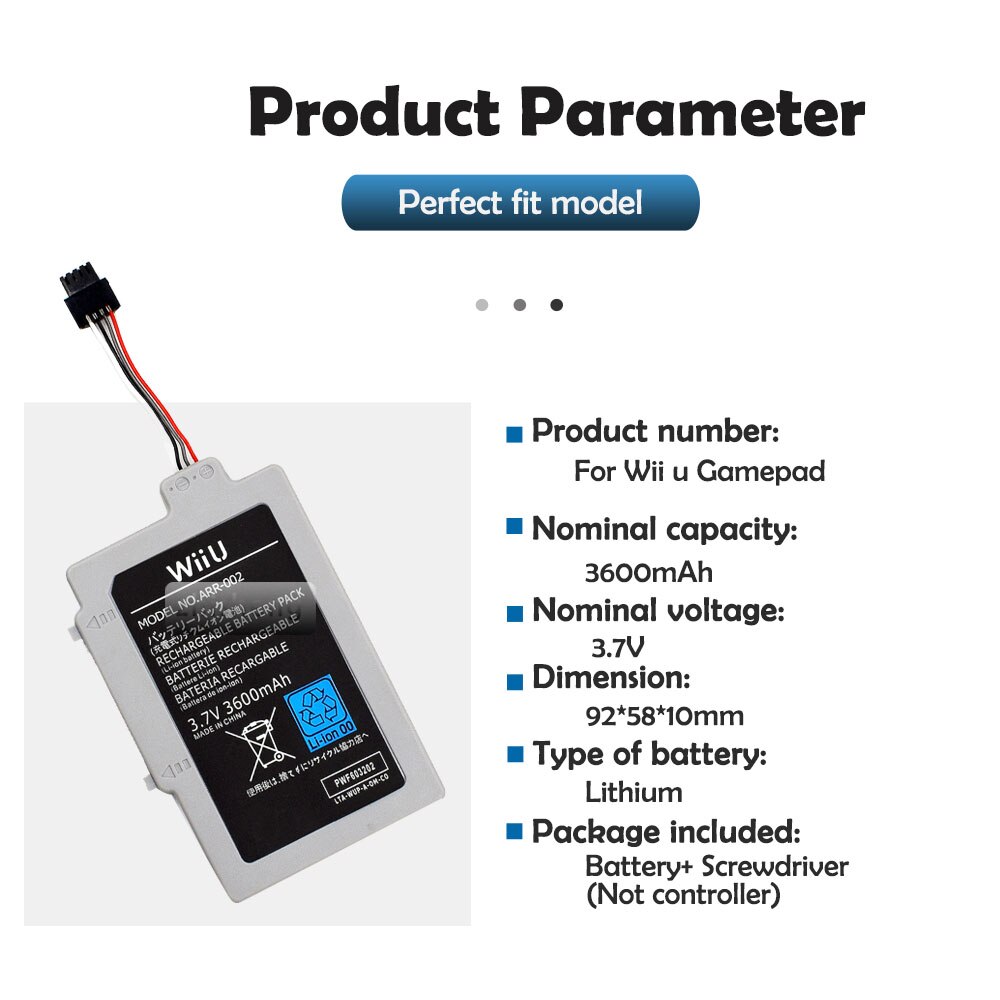 3,7 V 3600mAh Lithium Li-Ion Akku für Nintendo Wii U Wii-U Wiiu Controller Joystick Gamepad batterie